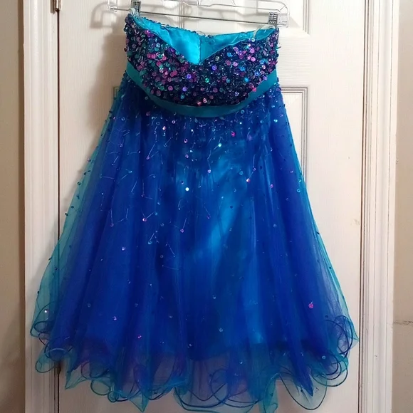 open lace back dress Side Sash Long Prom Dress with Sheer Glitter Corset Periwinkle / 10 main image 0